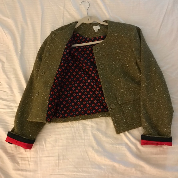 Target A New Day cropped Army Green tweed blazer - Picture 2 of 2
